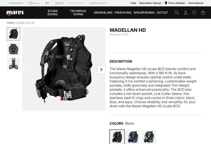 Mares Magellan HD size M nieuw 389€ - Ecocheques, Watersport en Boten, Duiken, Nieuw, Trimvest of Wing, Ophalen of Verzenden