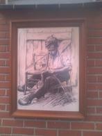 Tekening met potlood en houtskool met handtekening, Ophalen