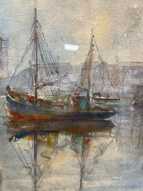 Antoine Schyrgens 0.146 Scheepvaart Oostende, Antiek en Kunst, Kunst | Schilderijen | Klassiek, Ophalen of Verzenden