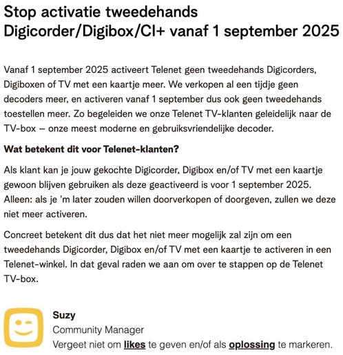 Belangrijke info voor Telenet TV klanten:, Audio, Tv en Foto, Decoders en Harddiskrecorders, Decoder, Ophalen