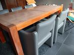 teak tafel met 6 moderne eettafel chairs, Comme neuf, Enlèvement, Cinq, Six Chaises ou plus, Modern