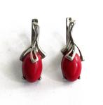 Vintage sterling zilveren 925 oorbellen met rode koraal '80., Ophalen of Verzenden, Zilver, Oorbellen, Met edelsteen