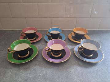 Vintage kleurrijk koffieservies 6 personen beschikbaar voor biedingen