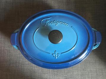 Fontignac : ovale blauwe kookpot in gietijzer, Enlèvement ou Envoi, Comme neuf, Poêle à frire ou Sauteuse, Plaque céramique