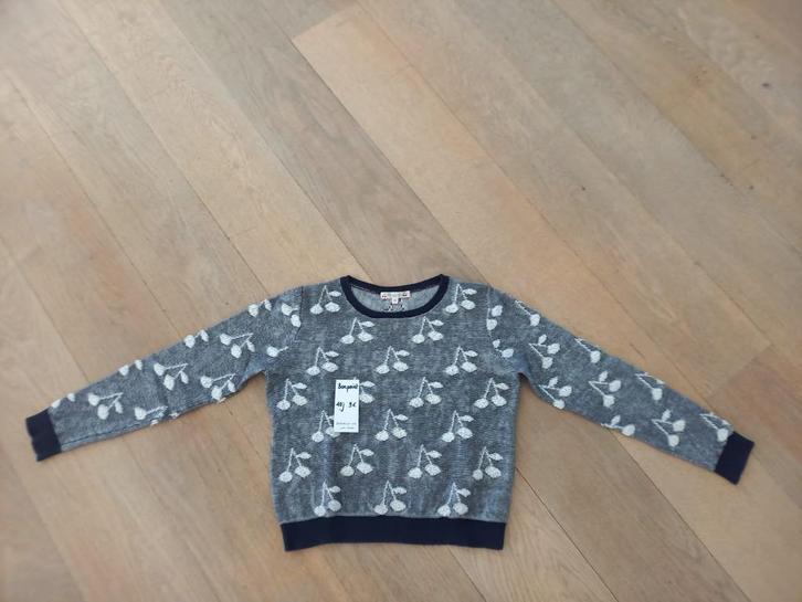Leuke trui met kersjes 10Jaar Maat 140 donkerblauwe rand, Kinderen en Baby's, Kinderkleding | Maat 140, Zo goed als nieuw, Meisje
