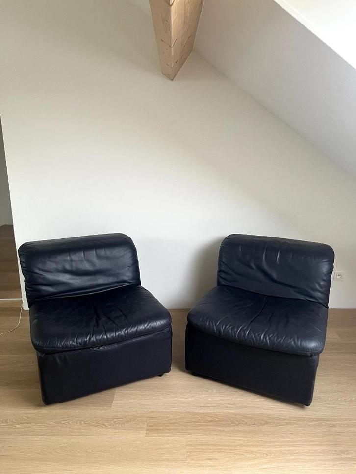 1970 's - Vintage Gervan modular Sofa - Blauw leder, Huis en Inrichting, Zetels | Complete zithoeken, Gebruikt, Ophalen