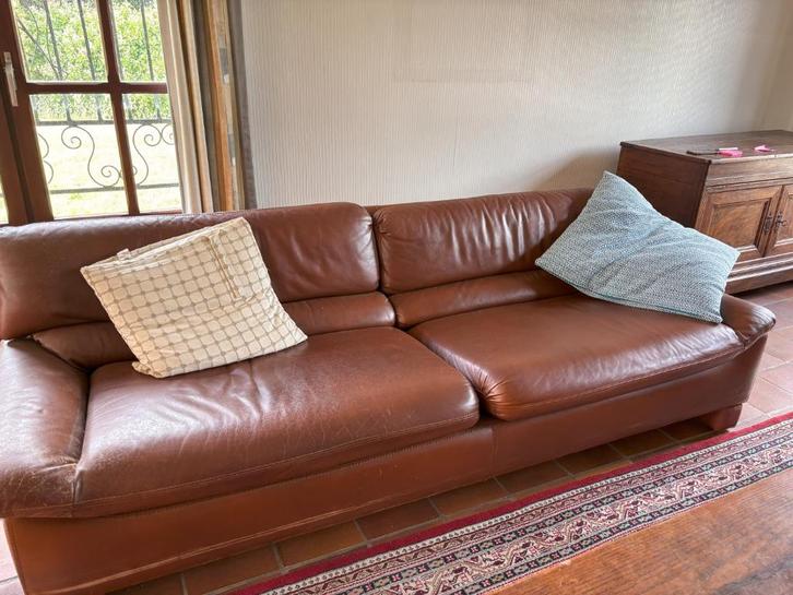 Vintage lederen salon, Huis en Inrichting, Zetels | Complete zithoeken, Gebruikt, Leer, Ophalen