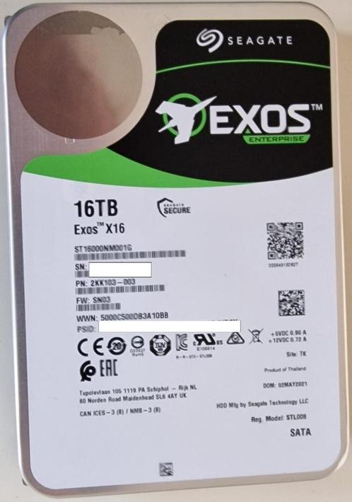 Disque dur Seagate Exos 16 TB, Computers en Software, Harde schijven, Gebruikt, Desktop, Intern, HDD, SATA, Ophalen