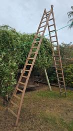 Lange houten ladder 2x18 treden 2x4,3m, ook open te zetten, Ophalen, Gebruikt, Ladder, Opvouwbaar of Inschuifbaar
