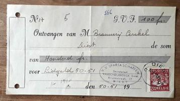Mooi oud ontvangstbewijs Sparta Schaffen - Cerckel Diest beschikbaar voor biedingen