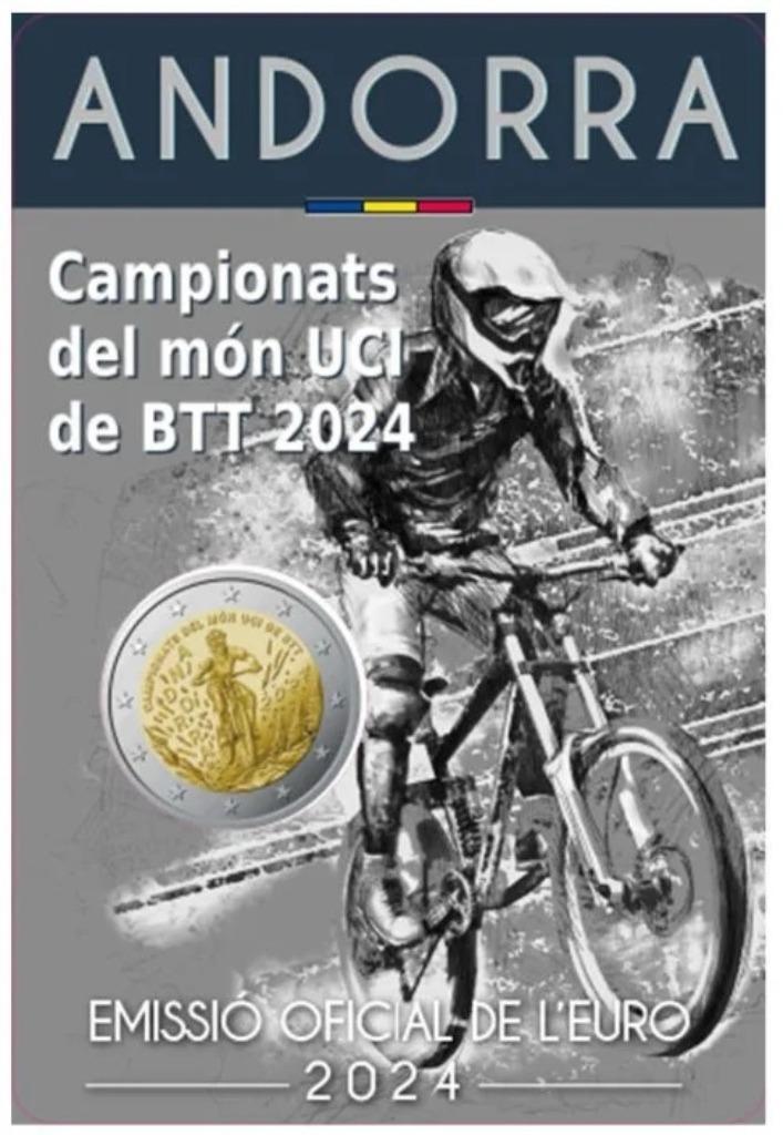 Andorra 2024 - WK Mountainbike - 2 euro CC - in coincard, Postzegels en Munten, Munten | Europa | Euromunten, Setje, 2 euro, Ophalen of Verzenden