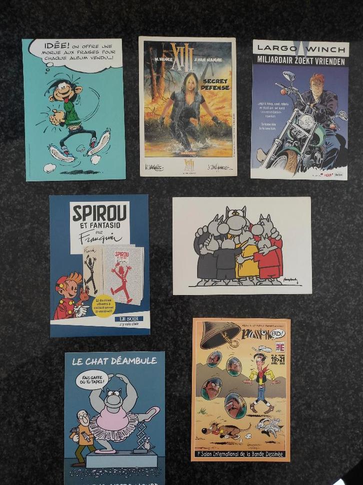7 cartes postales bd., Verzamelen, Stripfiguren, Nieuw, Plaatje, Poster of Sticker, Guust of Robbedoes, Ophalen of Verzenden