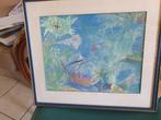 Schilderij Onderwaterwereld– verf op papier in blauwe lijst, Ophalen