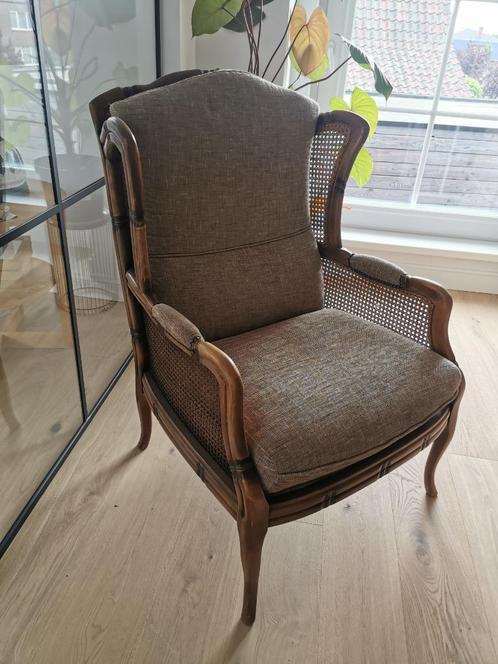 Vintage Faux Bamboo Giorgetti Fauteuil, Huis en Inrichting, Fauteuils, Zo goed als nieuw, Riet of Rotan, Stof, Ophalen