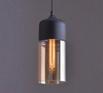 Luxe hanglamp set mat zwart + amber glas 29cm lang - Nieuw beschikbaar voor biedingen