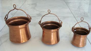 3 chaudrons en cuivre avec ance, vintage, Enlèvement ou Envoi, Cuivre