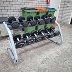 Technogym, Precor Dumbells Set 10 tot 22.5 kilo + Dumbellrek, Sport en Fitness, Fitnessmaterialen, Ophalen, Zo goed als nieuw