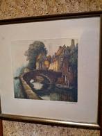 Van Neste Alfred Brugge 29x27.5 cm 18x16 cm kleurenetsts, Antiek en Kunst, Ophalen of Verzenden