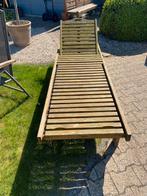 Houten (teak) ligbed met uitschuifbare tafeltje., Ophalen, Gebruikt, Teakhout, Verstelbaar