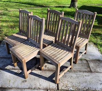 5 teak tuin stoelen met groen kussen beschikbaar voor biedingen
