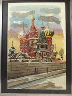 Mid-century gouache Rusland Kremlin Rode plein Moskou USSR, Antiek en Kunst, Ophalen of Verzenden