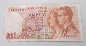 Bankbiljet - 50 Belgische frank 16 -5 -1966 beschikbaar voor biedingen