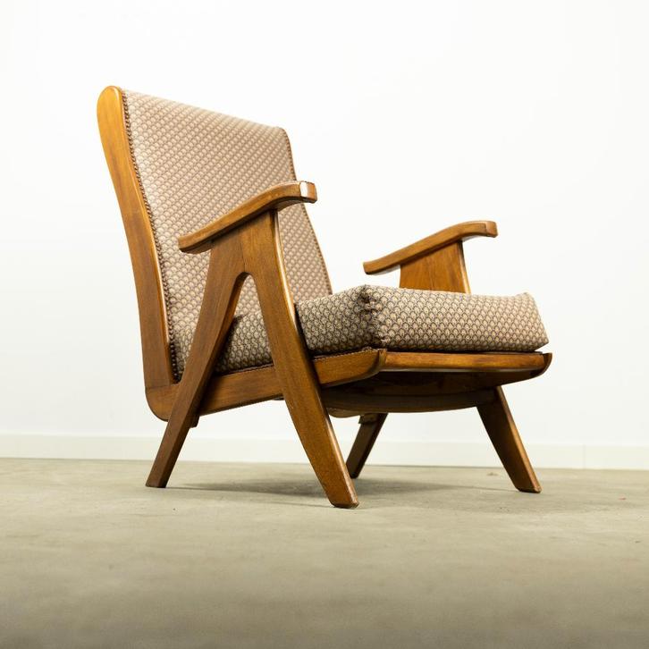 Prachtige vintage fauteuille, Huis en Inrichting, Fauteuils, Gebruikt, Hout, Stof, Ophalen of Verzenden