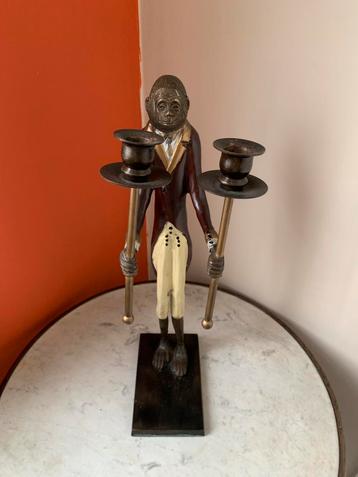 Vintage butler monkey bronzen kaarshouder beschikbaar voor biedingen