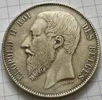 Zilver 5fr 1867 , Leopold II , Handtekening in hals, Ophalen of Verzenden, België, Losse munt, Zilver