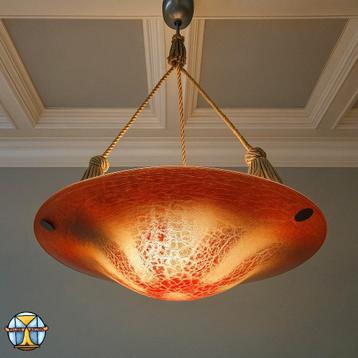 Antieke Oranje Duits Art Deco WMF Ikora Glazen Hanglamp 1930 beschikbaar voor biedingen