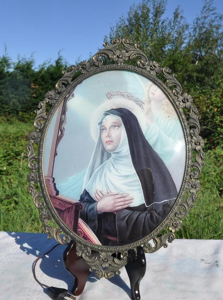 cadre religieux sainte rita lumineux, Antiek en Kunst, Antiek | Religieuze voorwerpen, Ophalen of Verzenden