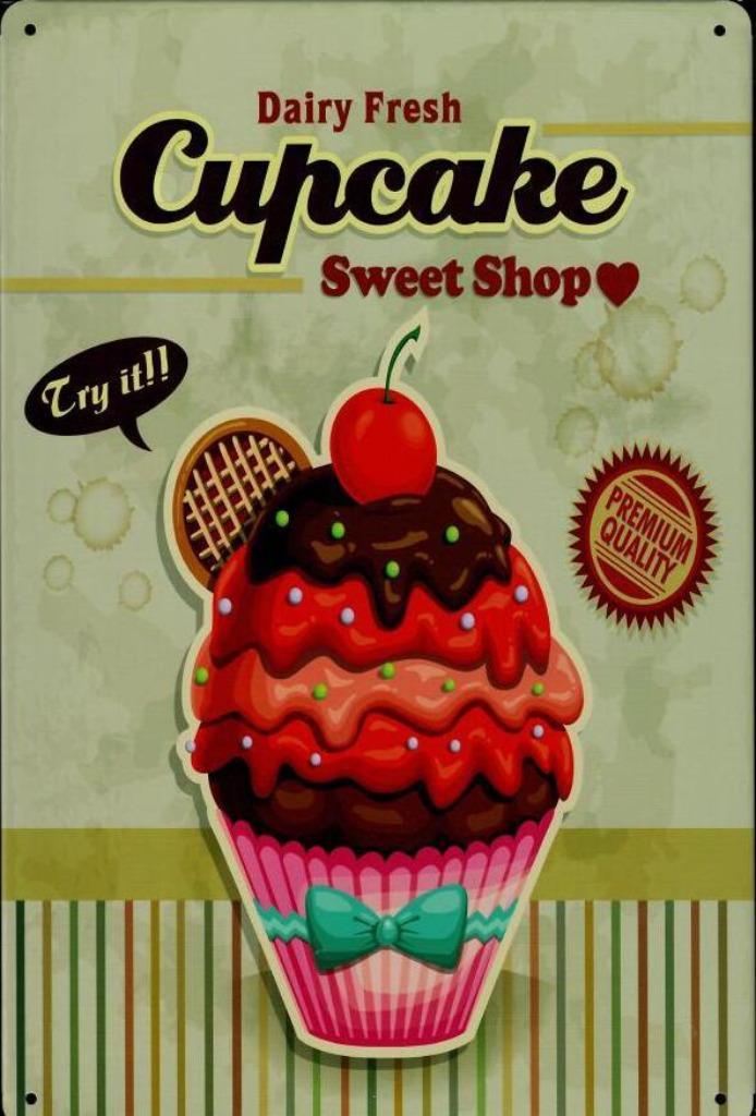 Retro Metalen Sierbord - Cupcake Sweet Shop, Maison & Meubles, Accessoires pour la Maison | Décorations murale, Neuf, Enlèvement ou Envoi