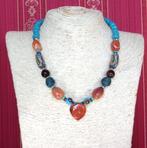 Dameshalsketting met carneoolhart, millefiori van Venetië, Handtassen en Accessoires, Kettingen, Blauw, Nieuw, Ophalen of Verzenden