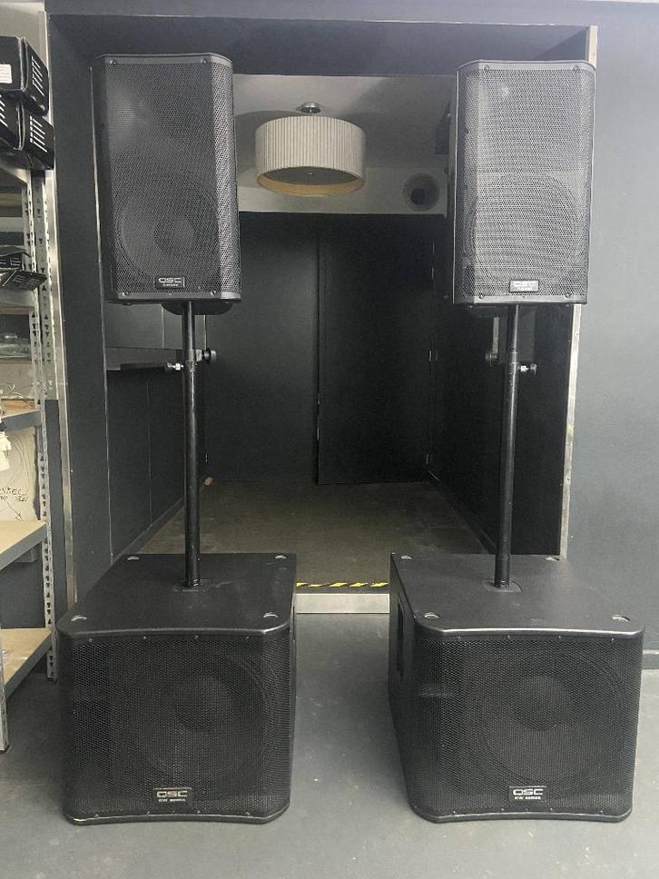 QSC 2 topkasten + 2 subwoofers 18", Audio, Tv en Foto, Luidsprekerboxen, Gebruikt, Subwoofer, 120 watt of meer, Overige merken