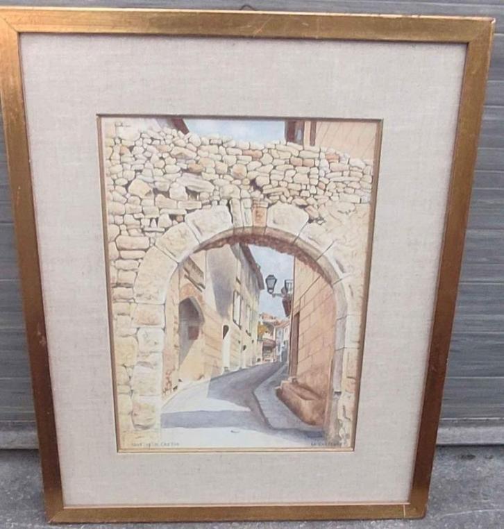 Aquarelle le Castellet signe m castin, Antiek en Kunst, Kunst | Schilderijen | Klassiek, Ophalen of Verzenden