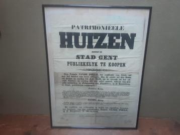 Oude affiche Gent notaris verkoop huis patrimonium 1843 beschikbaar voor biedingen