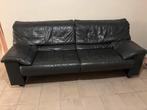 Zwart lederen 3-zit, Huis en Inrichting, Ophalen, Zo goed als nieuw, Leer