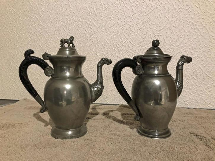 2  tinnen koffiepotjes – fin de siècle 19de eeuw, Antiek en Kunst, Antiek | Tin, Ophalen