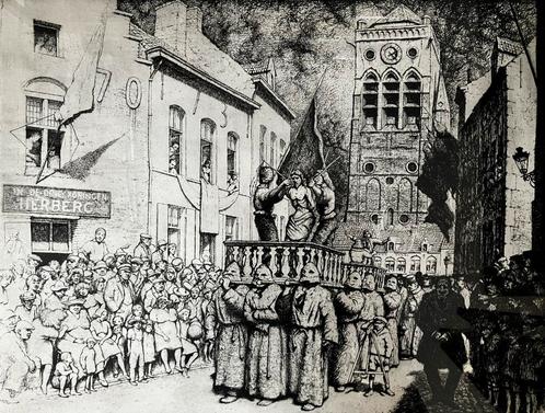 Ets Jacques Gorus (1901-1981) Boetprocessie Veurne, Antiek en Kunst, Kunst | Etsen en Gravures, Ophalen