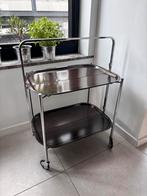 Vintage serveerwagen / trolley met walnoot dienbladen, Huis en Inrichting, Ophalen, Gebruikt