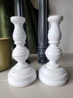 Witte kandelaar klein patine van wit en bruin, Ophalen, Gebruikt, Bruin, Kandelaar