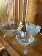 Vintage Serveerschaal + 6 kommetjes, Ophalen, Zo goed als nieuw, Glas