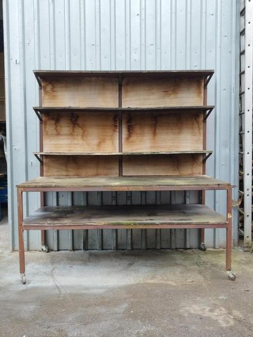 Mobiele metalen werktafel met multiplexplaten - 200x100 cm, Doe-het-zelf en Bouw, Werkbanken, Gebruikt, 170 cm of meer, Ophalen