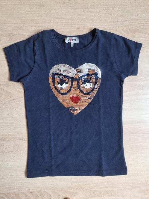 Blauw T-shirt met hart - Dotts - maat 152, Kinderen en Baby's, Kinderkleding | Maat 152, Gebruikt, Meisje, Shirt of Longsleeve
