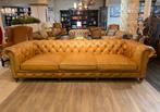 XXL VINTAGE CHESTERFIELD 5 ZITS BANK COGNAC CAMEL LEER zetel, Ophalen of Verzenden