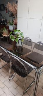 Table rétro avec 4 chaises, Retro, vintage, 150 à 200 cm, Cinq personnes ou plus, Verre