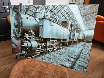 foto op glas trein: stoomlocomotief (90cm x 60cm) beschikbaar voor biedingen