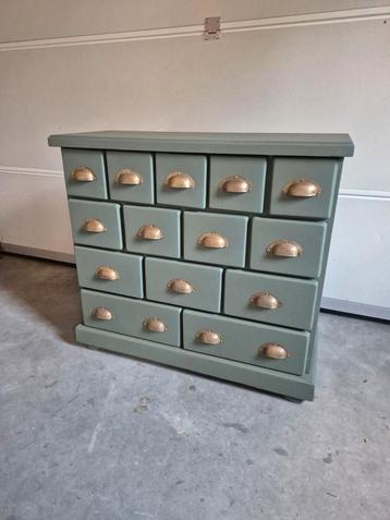 Prachtige apothekerskast, ladekast, commode, groen, hout beschikbaar voor biedingen
