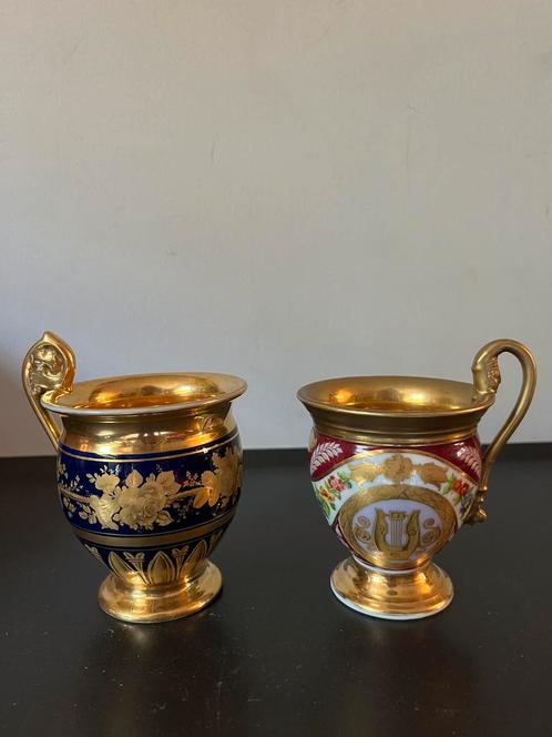Twee Eivormige Empire koffiekopjes van Parijs-Porselein, Antiquités & Art, Antiquités | Porcelaine, Enlèvement ou Envoi