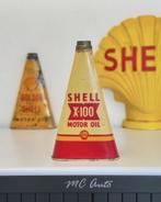 SHELL X-100 motor oil triangel blik, Verzamelen, Reclamebord, Gebruikt, Ophalen of Verzenden